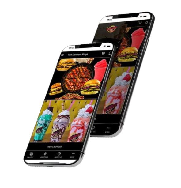 Screenshots of the Dessert King App on mobile phones